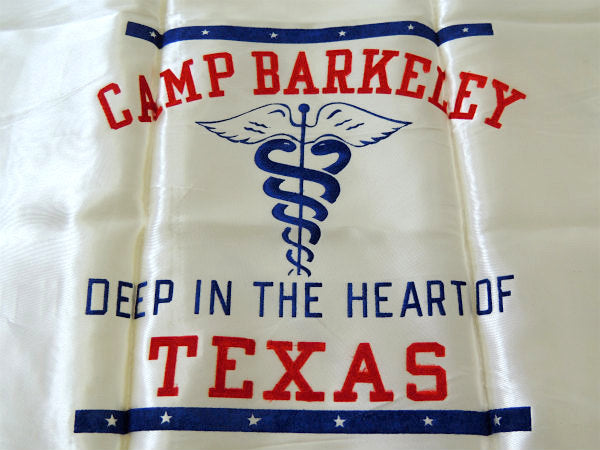 USミリタリー テキサス CAMP BARKELEY TEXAS サテン地 40's ヴィンテージ バナー スカーフ USA