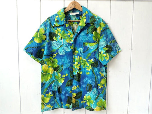 【ROYAL HAWAIIAN】60~70s・古銭ボタン・ビンテージ・アロハシャツ・ハワイアン・花柄