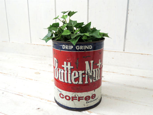 【DRIP・Butter-Nut COFFEE】ブリキ製・ヴィンテージ・コーヒー缶/ガーデニング