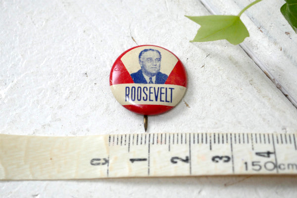 ROOSEVELT フランクリン・ルーズベルト 政治家 大統領・ヴィンテージ・缶バッジ 1930's