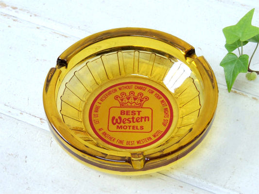 BEST Western MOTELS アンバー・ガラス製・ビンテージ・灰皿/アシュトレイ USA