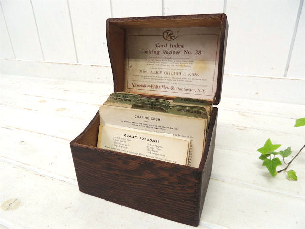 【YAWMAN&FRBE】木製あられ組み・カード付き・アンティーク・カードボックス/レシピボックス