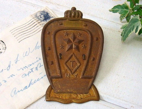 馬の蹄鉄 王冠 真鍮製 オールド アンティーク ノベルティ クリップ ペーパークリップ USA