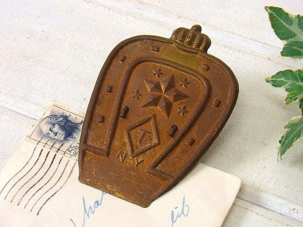 馬の蹄鉄 王冠 真鍮製 オールド アンティーク ノベルティ クリップ ペーパークリップ USA