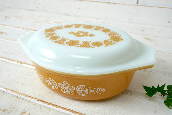 PYREX パイレックス バタフライゴールド オーバル型 ヴィンテージ キャセロール 耐熱容器