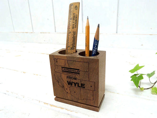 【アメリカ地図柄】ウォルナット材・アドバタイジング・ヴィンテージ・ペンスタンド/ペン立て