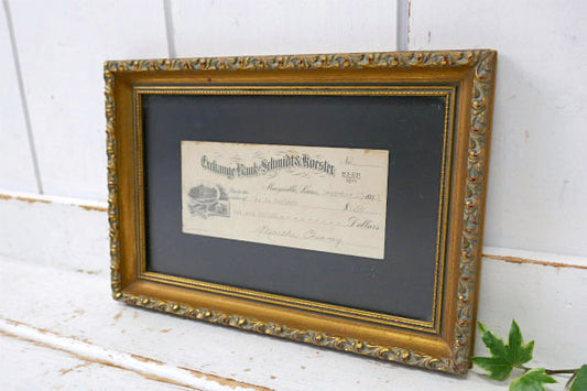 ゴールドフレーム 1953年 銀行 小切手入り ヴィンテージ 木製 フレーム 額縁 額装 ゴージャス