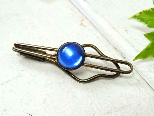 1940~50's 光り輝く US ブルー×ダブルライン・ヴィンテージ・タイピン・アクセサリー