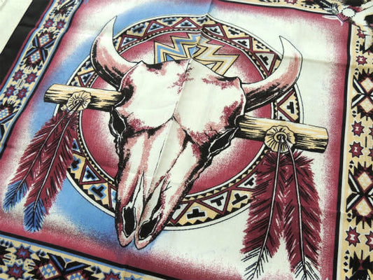 ネイティブアメリカン バッファロースカル柄・ヴィンテージ・バンダナ ハンカチ USA インディアン