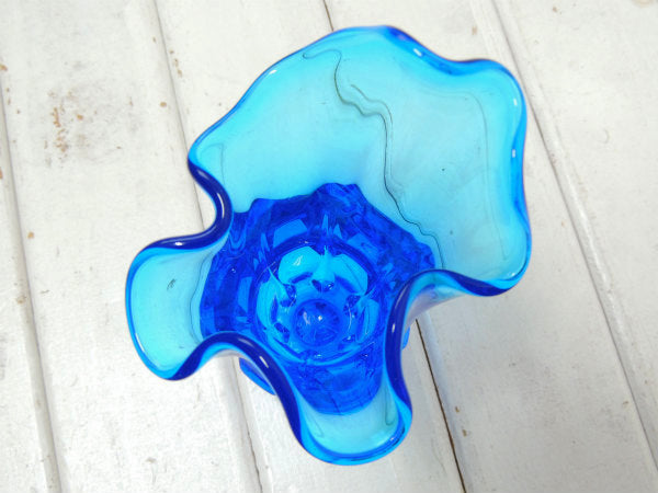 【USA・ブルーガラス】素敵なデザイン・アンティーク・花瓶・フラワーベース・花器・コバルトブルー