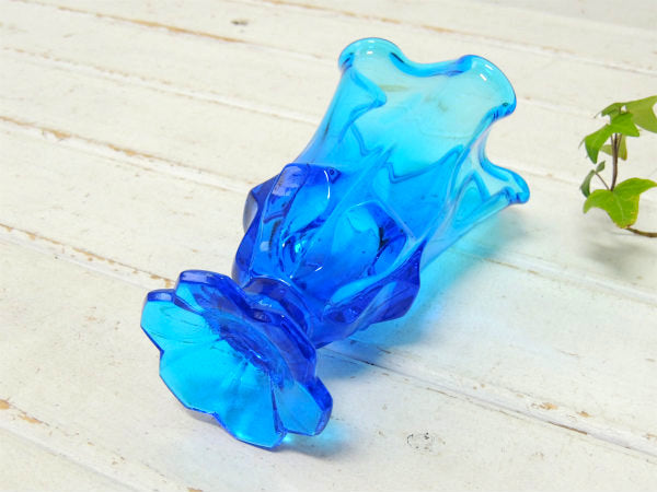 【USA・ブルーガラス】素敵なデザイン・アンティーク・花瓶・フラワーベース・花器・コバルトブルー