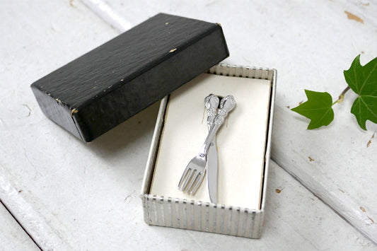 Myers Co フォーク&ナイフ シルバートーン ヴィンテージ タイピン タイクリップ 紳士 US