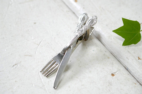 Myers Co フォーク&ナイフ シルバートーン ヴィンテージ タイピン タイクリップ 紳士 US