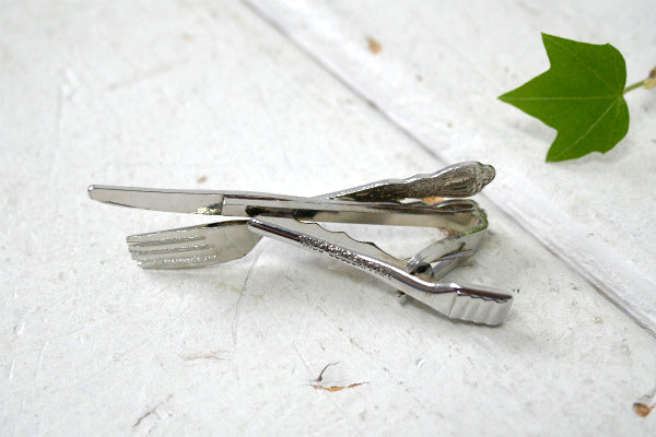 Myers Co フォーク&ナイフ シルバートーン ヴィンテージ タイピン タイクリップ 紳士 US