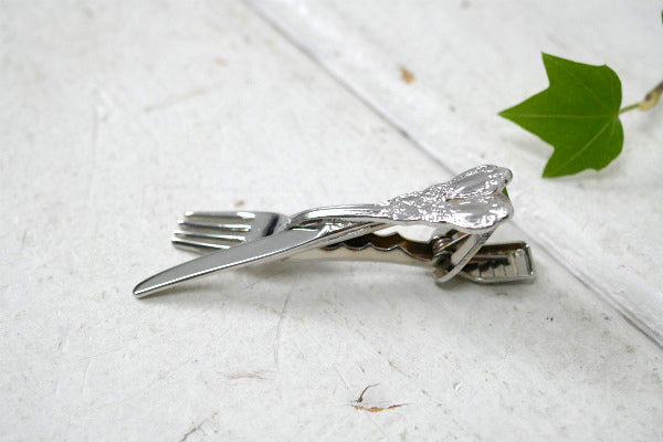 Myers Co フォーク&ナイフ シルバートーン ヴィンテージ タイピン タイクリップ 紳士 US