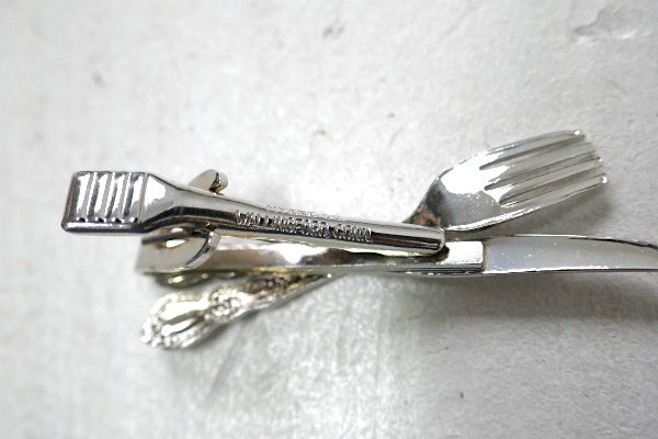 Myers Co フォーク&ナイフ シルバートーン ヴィンテージ タイピン タイクリップ 紳士 US