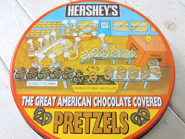 【HERSHEY'S】ハーシーチョコレート×プレッツェル・ヴィンテージ・ティン缶/ブリキ缶 USA
