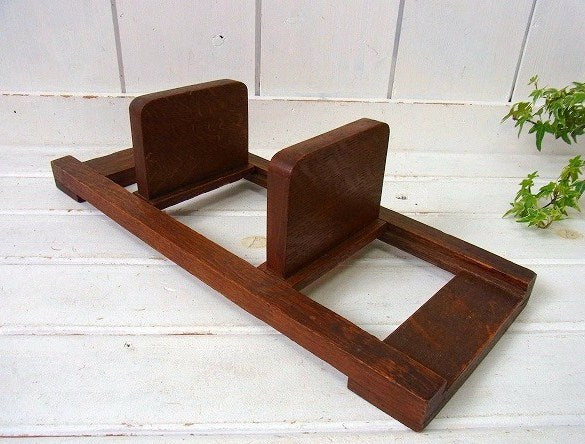 古い木製のスライド式・卓上アンティーク・ブックスタンド/ブックエンド/本立て　USA