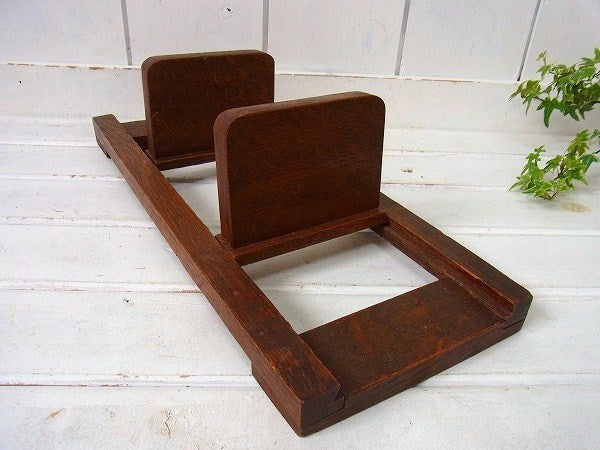 古い木製のスライド式・卓上アンティーク・ブックスタンド/ブックエンド/本立て　USA