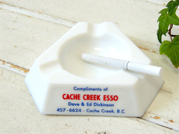 【ESSO】エッソ・六角形・アドバタイジング・ビンテージ・灰皿・アシュトレイ・ミルクガラス