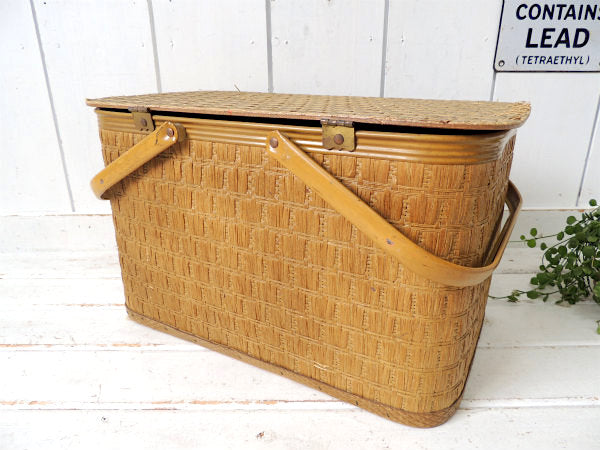 【Redmon・レドモンド】ヴィンテージ・ピクニックバスケット・ハンドル付き・アウトドア&キャンプ