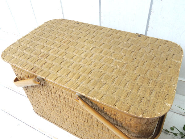 【Redmon・レドモンド】ヴィンテージ・ピクニックバスケット・ハンドル付き・アウトドア&キャンプ