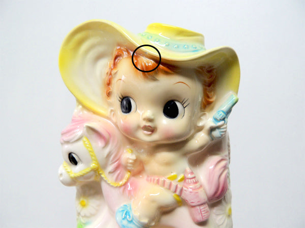 アメリカンビンテージ 木馬×カウガール 陶器製 ヴィンテージ ベビープランター 鉢 プランター 置物 インテリア