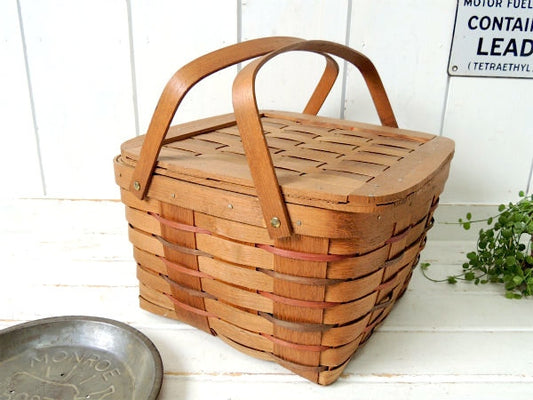 USA ナチュラル・木製・2段式・ヴィンテージ・パイバスケット・バスケット・カゴ ピクニック