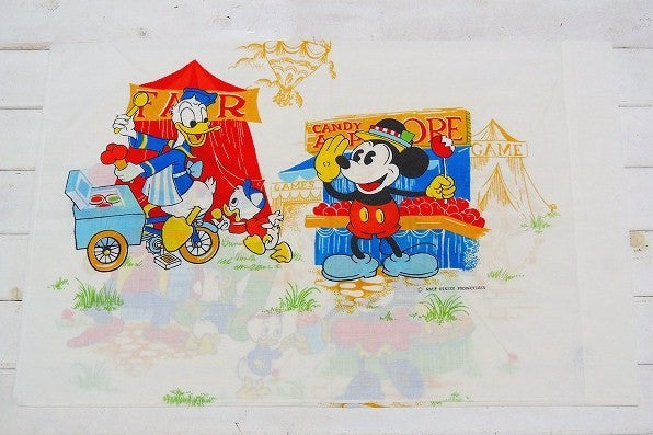 【OLD・ミッキーマウス】USA・ミッキー&フレンズ・お祭り柄・ヴィンテージ・ピロケース/枕カバー