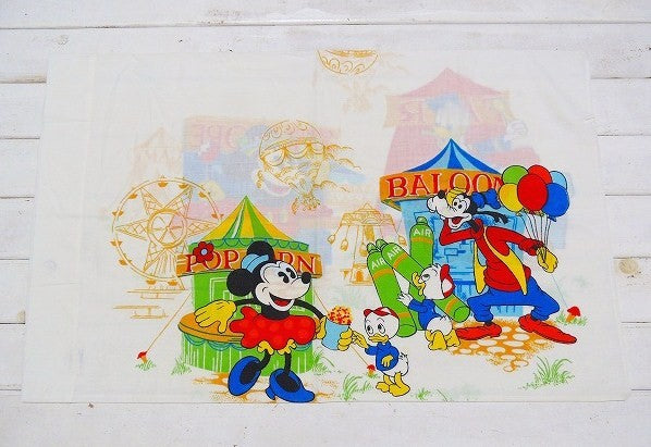 【OLD・ミッキーマウス】USA・ミッキー&フレンズ・お祭り柄・ヴィンテージ・ピロケース/枕カバー