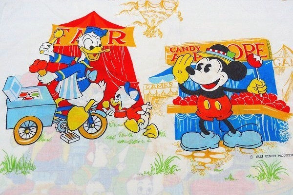 【OLD・ミッキーマウス】USA・ミッキー&フレンズ・お祭り柄・ヴィンテージ・ピロケース/枕カバー