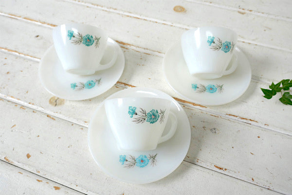 Fire King ファイヤーキング ボニーブルー 花柄 ヴィンテージ カップ&ソーサー  食器