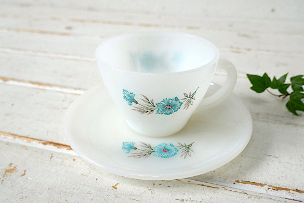 Fire King ファイヤーキング ボニーブルー 花柄 ヴィンテージ カップ&ソーサー  食器