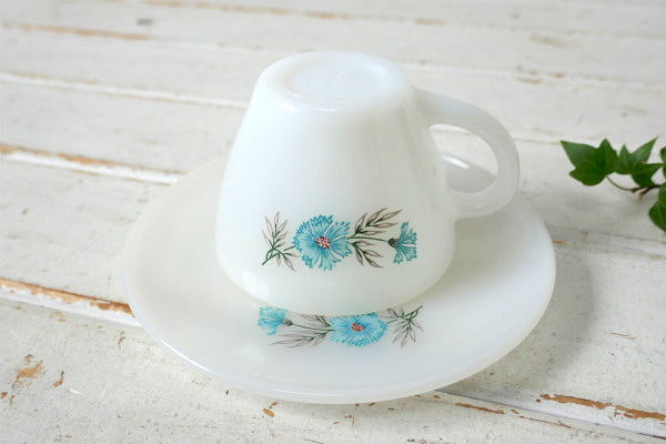 Fire King ファイヤーキング ボニーブルー 花柄 ヴィンテージ カップ&ソーサー  食器