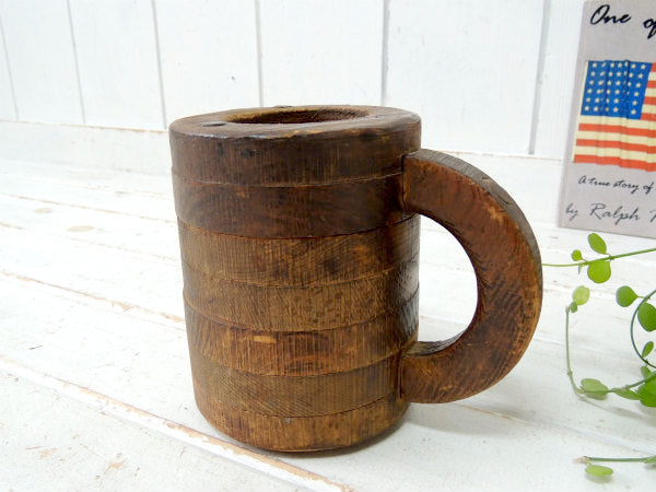 【アーリーアメリカン】木製・アンティーク・マグカップ・ビアジョッキ・ビアマグ・樽・ペン立て USA