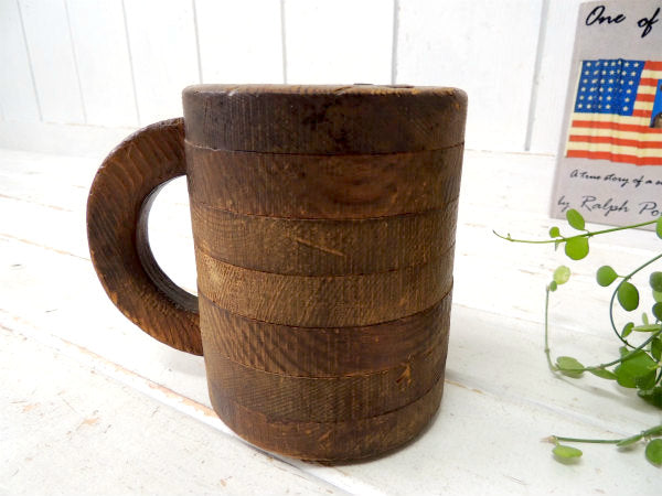 【アーリーアメリカン】木製・アンティーク・マグカップ・ビアジョッキ・ビアマグ・樽・ペン立て USA
