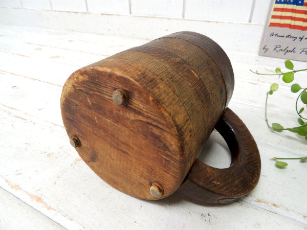 【アーリーアメリカン】木製・アンティーク・マグカップ・ビアジョッキ・ビアマグ・樽・ペン立て USA