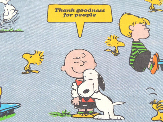 【スヌーピー】ピーナッツの仲間たち・ハピネス柄・ヴィンテージ・USEDフラットシーツ(1/2)