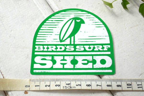 BIRD'S SURF SHED グリーン×ホワイト・サーフショップ・カリフォルニア・ステッカー