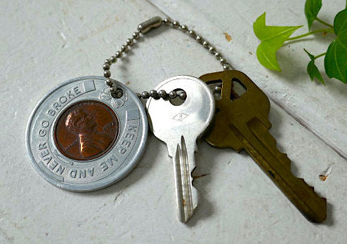 USA ラスベガス クラブ　KEEP ME AND NEVER GO BROKE 幸運を祈る 1972年 コイン  古鍵2本付き  アドバタイジング ヴィンテージ キーホルダー