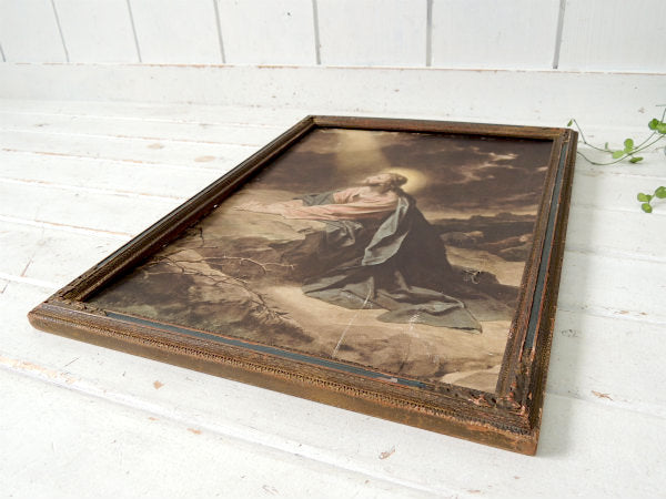 ゲツセマネの祈り1900-1920年 イエスキリスト・木製フレーム・アンティーク・額縁 装飾 聖品