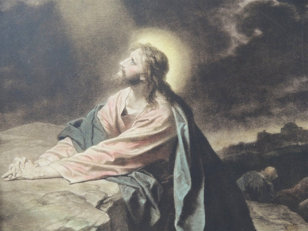 ゲツセマネの祈り1900-1920年 イエスキリスト・木製フレーム・アンティーク・額縁 装飾 聖品