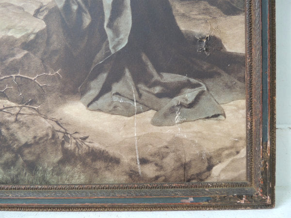 ゲツセマネの祈り1900-1920年 イエスキリスト・木製フレーム・アンティーク・額縁 装飾 聖品