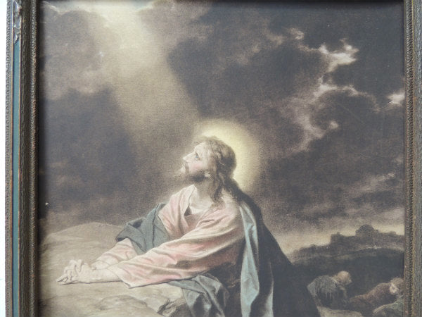 ゲツセマネの祈り1900-1920年 イエスキリスト・木製フレーム・アンティーク・額縁 装飾 聖品