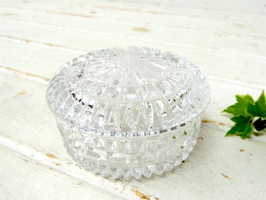 USA・キラキラ輝く素敵なガラス製・ヴィンテージ・キャンディーポット・蓋付き・宝石箱