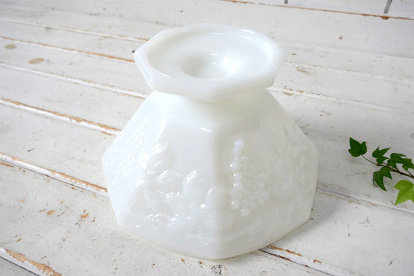 アンカーホッキング ぶどう柄 ミルクガラス 8角形 脚付き 60's ヴィンテージ フルーツボウル