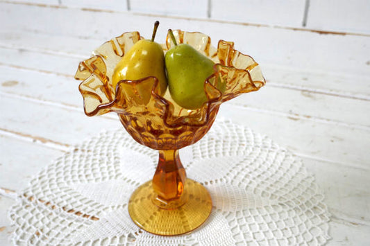 アンバーガラス USA エレガントなデザイン・ヴィンテージ・コンポート・食器・脚付き・皿・トレイ