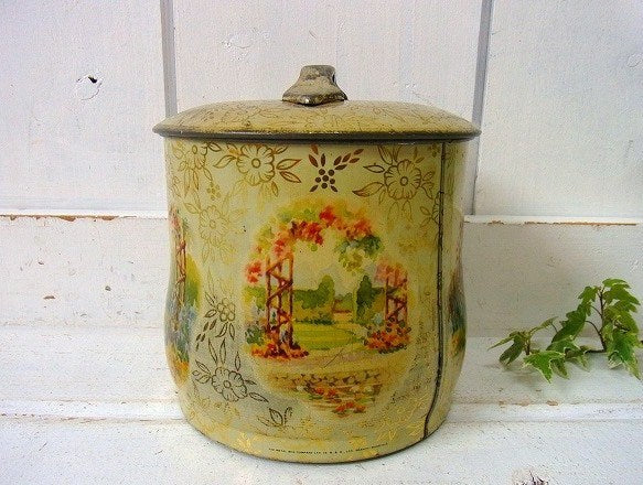 イギリス製・蓋付き・アンティーク・ティン缶/ブリキ缶　USA