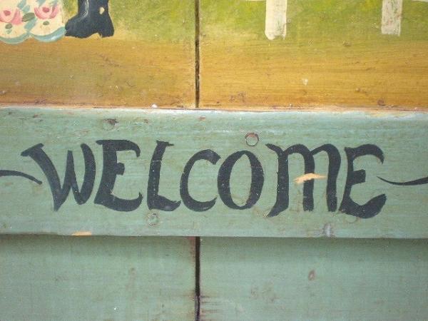 WELCOME サイン 看板 アンティーク・ハンドペイント・木製・ウェルカムボード・ウッドサイン