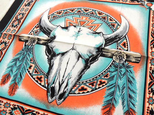 バッファロースカル ネイティブアメリカン・ヴィンテージ・バンダナ・ターコイズ USA インディアン